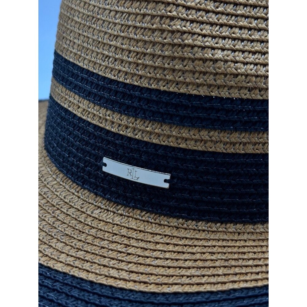 RALPH LAUREN striped paper adjustable women's fedora hat - NATURAL/BLACK - Picture 4 of 6